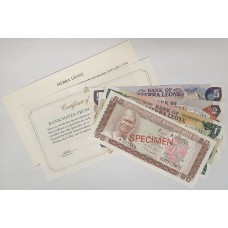 SIERRA LEONE 1978 . FIFTY 50 CENTS - FIVE 5 LEONES BANKNOTES . SPECIMEN